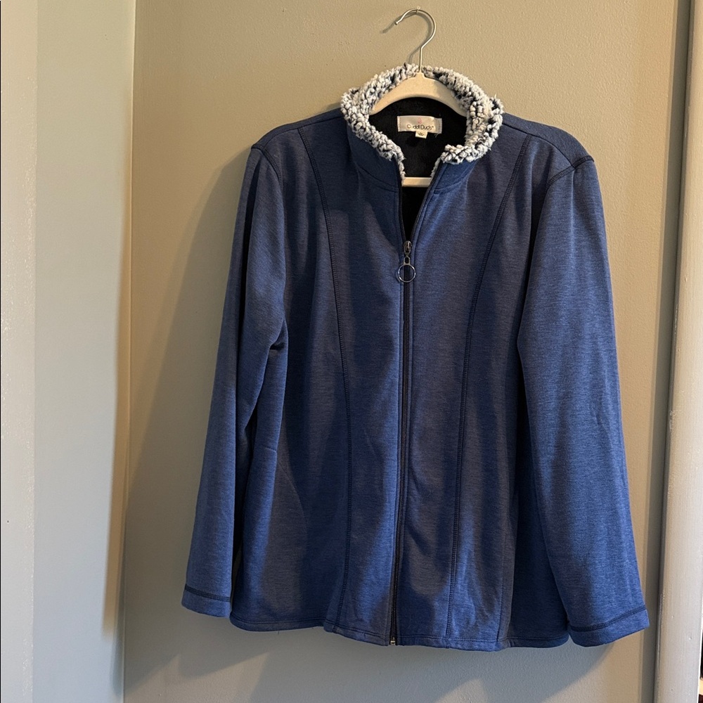 Cuddl Duds Navy Jacket with Sherpa Trim